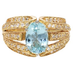 GIA 18k Yellow Gold 2.66ct Paraiba Tourmaline & 1.00tcw Diamond Band Ring