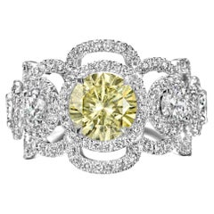 GIA 18kt White Gold Ring 2ct Fancy Yellow Diamond & 4.2 Ct Surrounding Diamonds