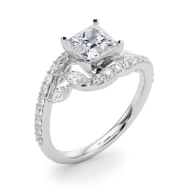 Donna GIA 1,9 Carati Princess Curved Bypass Leaf & Vine Anello di diamanti in oro bianco 18K in vendita