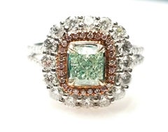 GIA 1.90ct Natural Argyle 6p Fancy Green & Pink Diamonds Engagement Ring 18K