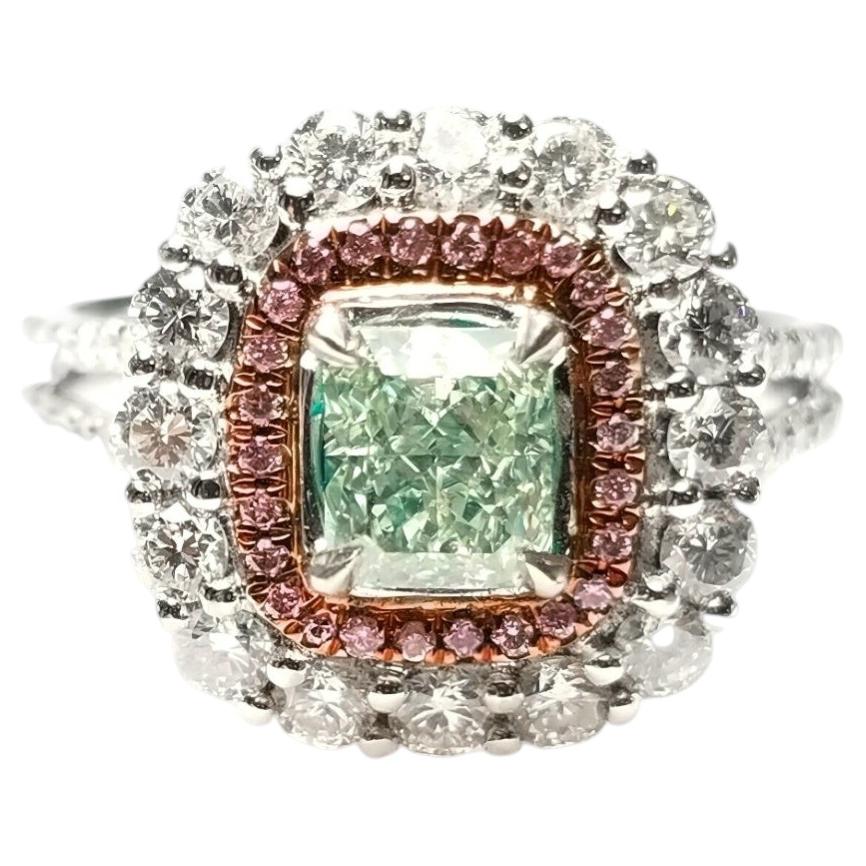 GIA 1.90ct Natural Argyle 6p Fancy Green & Pink Diamonds Engagement Ring 18K For Sale
