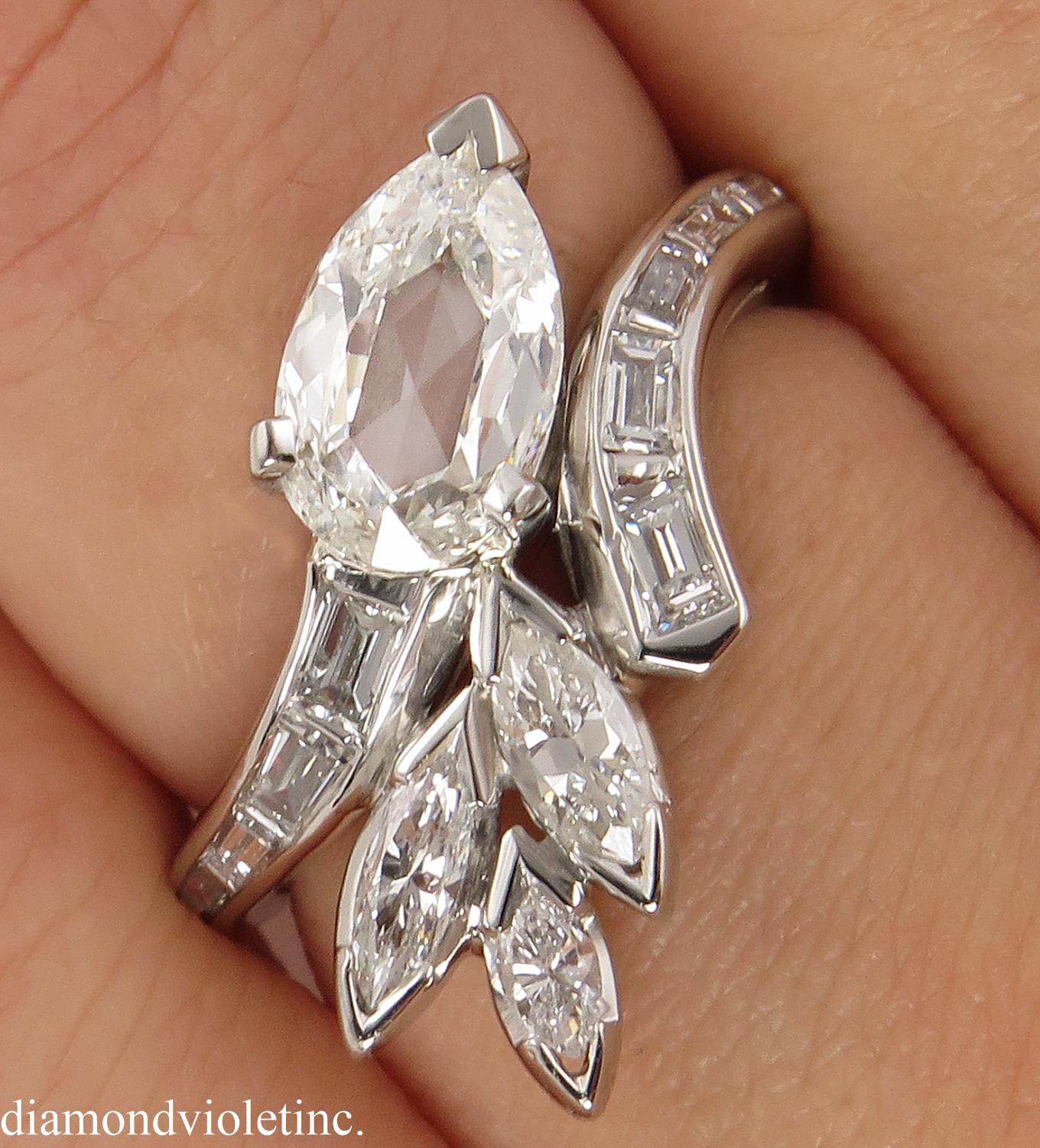 GIA 1.90 Carat Old Pear Diamond Engagement Anniversary Right Hand Platinum Ring 6