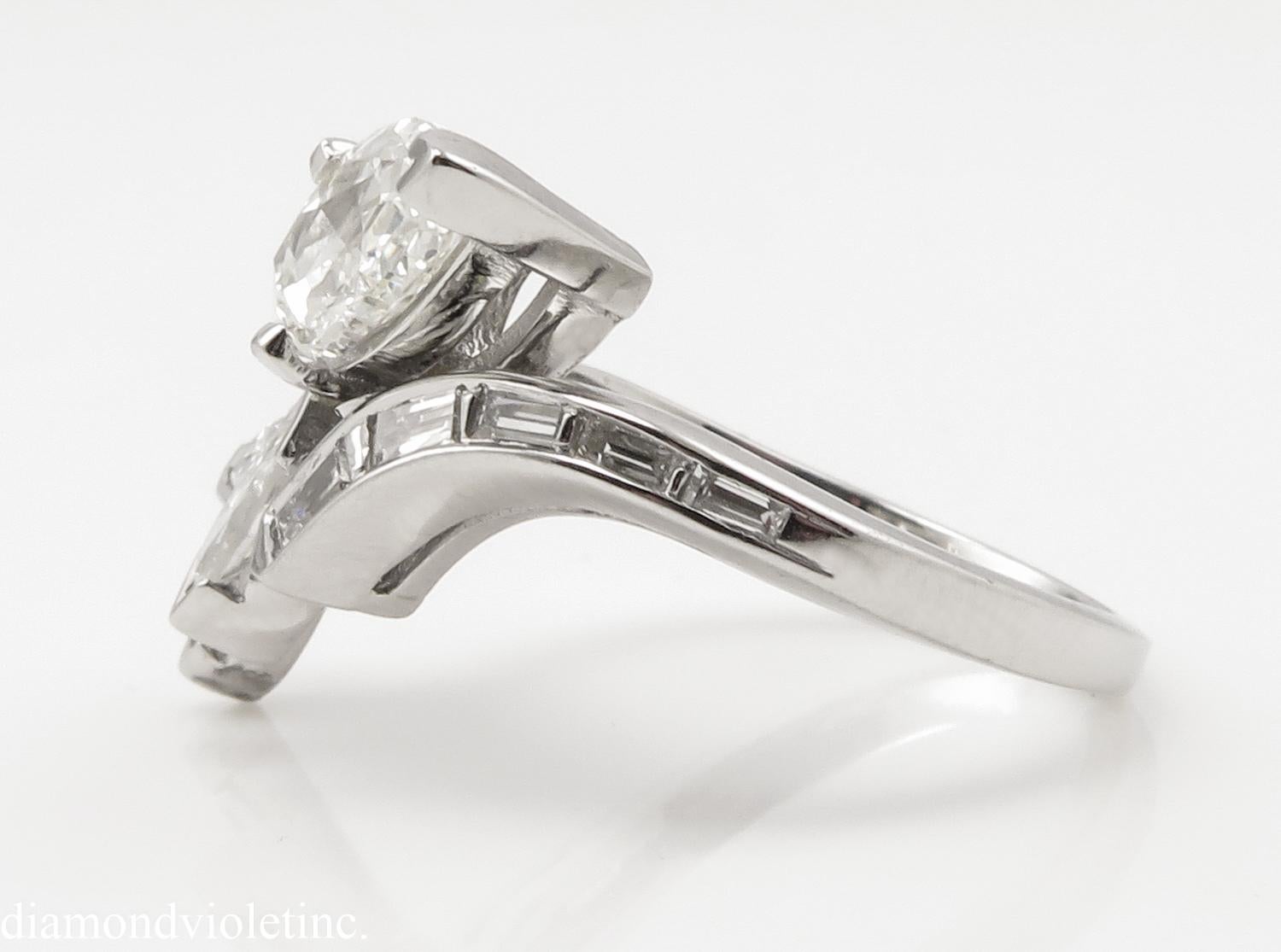 Women's GIA 1.90 Carat Old Pear Diamond Engagement Anniversary Right Hand Platinum Ring