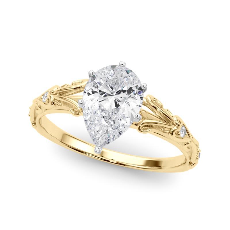GIA 1,90ct Pear Vintage 3-Stein Herz & Vine 18K Gelbgold Diamantring (Tropfenschliff) im Angebot