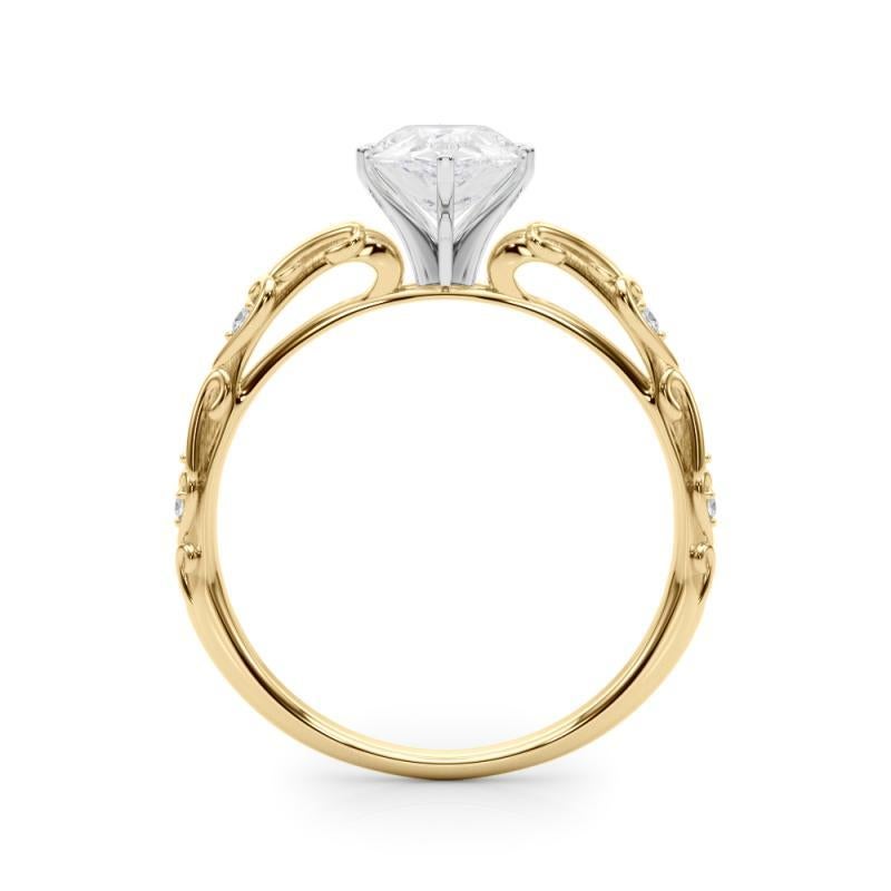 GIA 1,90ct Pear Vintage 3-Stein Herz & Vine 18K Gelbgold Diamantring im Zustand „Neu“ im Angebot in New York, NY