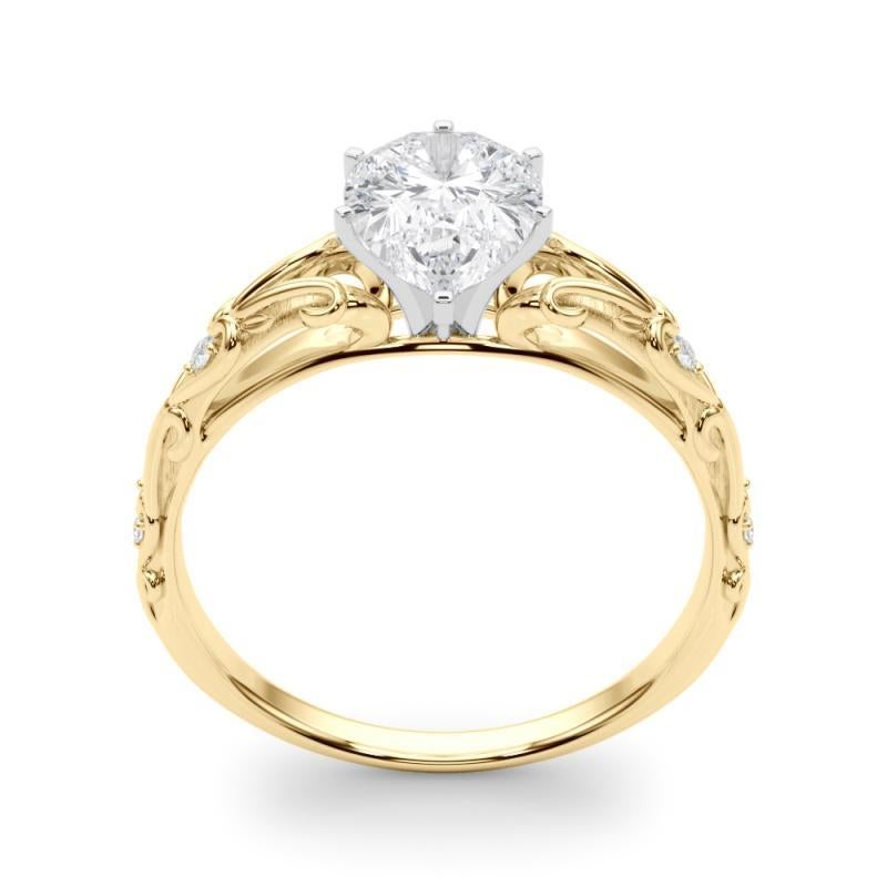 GIA 1,90ct Pear Vintage 3-Stein Herz & Vine 18K Gelbgold Diamantring Damen im Angebot