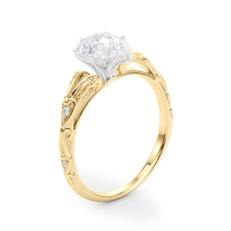 GIA 1,90ct Pear Vintage 3-Stein Herz & Vine 18K Gelbgold Diamantring im Angebot 1
