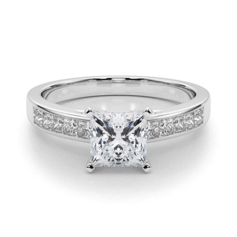GIA 1,90ct Prinzessin Kanal Solitär Zentrum Weißgold Diamantring