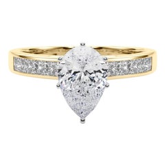 GIA 1.91ct Pear Princess Channel Solitaire Center Yellow Gold Diamond Ring