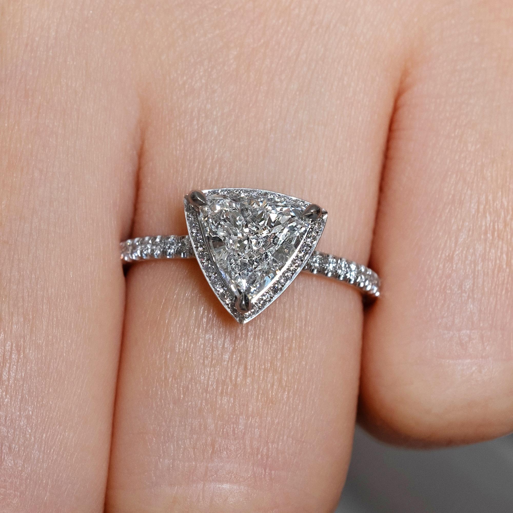 GIA 1.93 Carat Trillion Diamond Hidden Halo Pave Platinum Engagement Ring 2