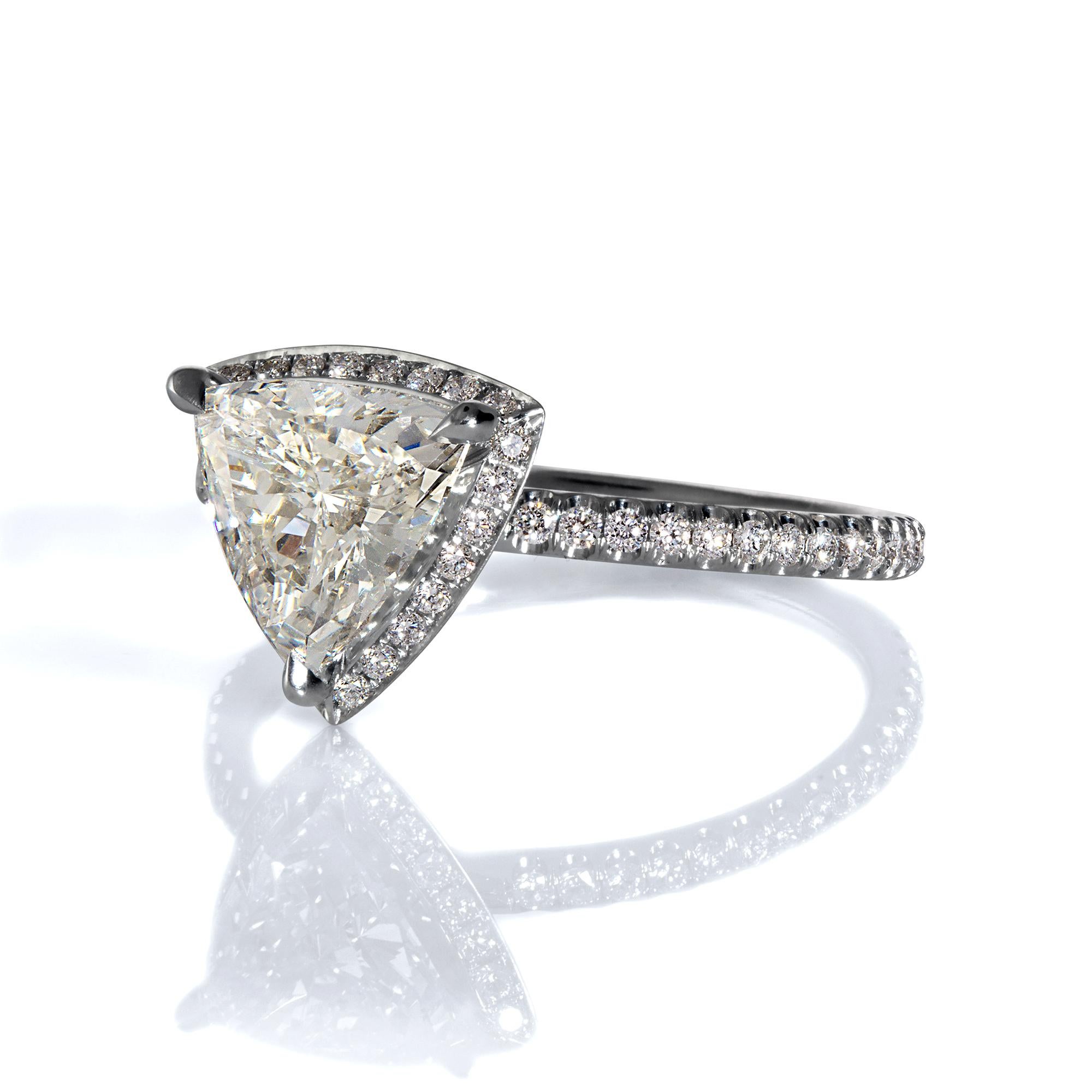 Trillion Cut GIA 1.93 Carat Trillion Diamond Hidden Halo Pave Platinum Engagement Ring