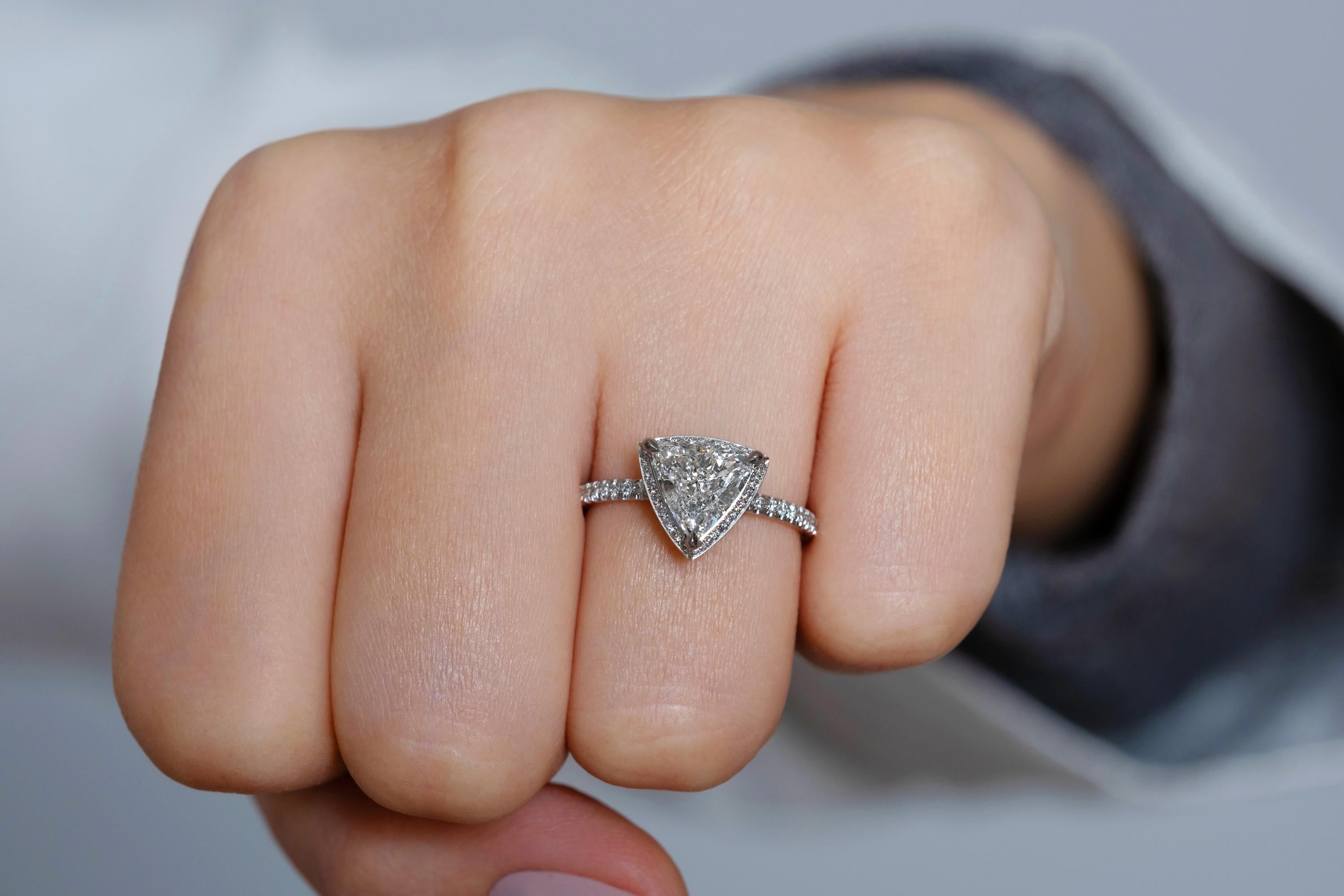 GIA 1.93 Carat Trillion Diamond Hidden Halo Pave Platinum Engagement Ring 5