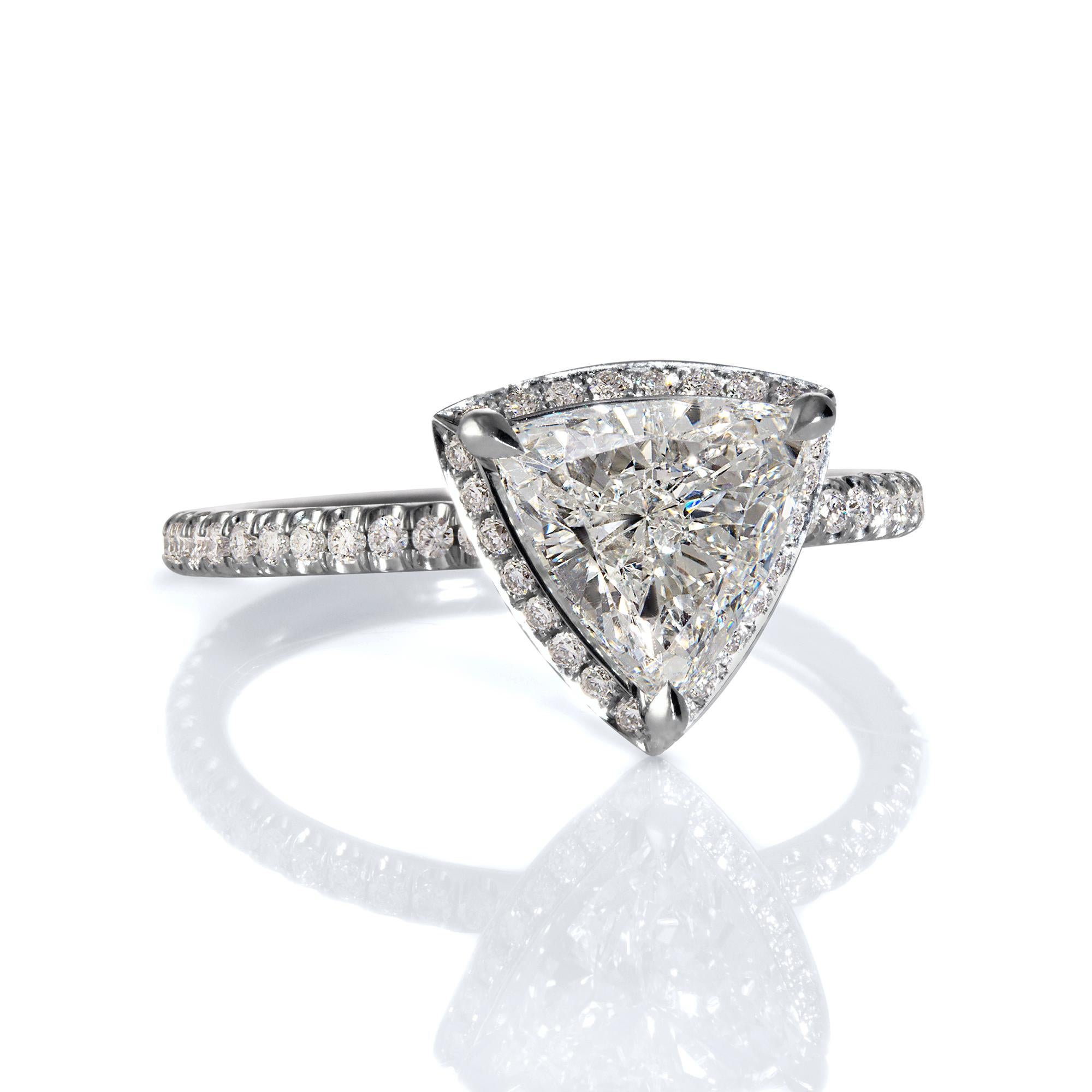 Women's GIA 1.93 Carat Trillion Diamond Hidden Halo Pave Platinum Engagement Ring