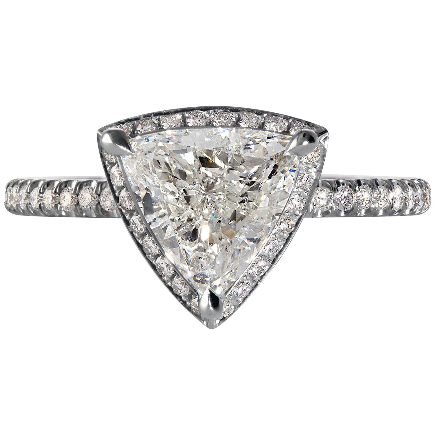 GIA 1.93 Carat Trillion Diamond Hidden Halo Pave Platinum Engagement Ring