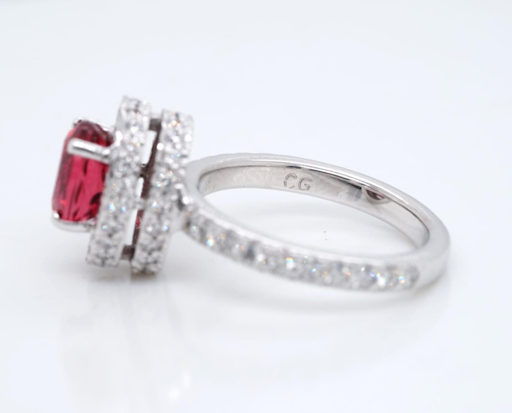 GIA 1.93 ct Oval Cut Natural Spinel & 0.7 ct Diamond 18K White Gold Halo Ring In New Condition For Sale In Addison, TX