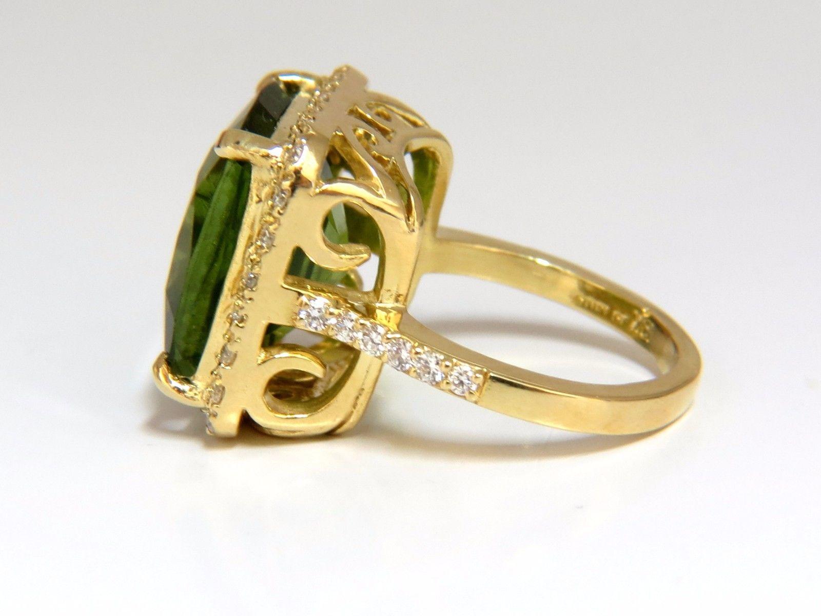 GIA 19.30 Carat Natural Vivid Green Cushion Peridot Diamond Ring Halo 18 Karat 4