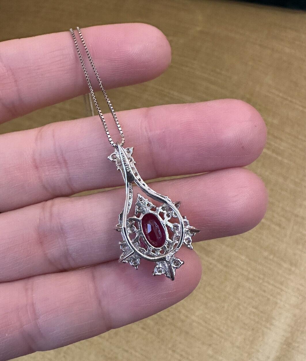 Women's GIA 1.94 Unheated Ruby Pendant Necklace with Round Diamonds in Platinum For Sale
