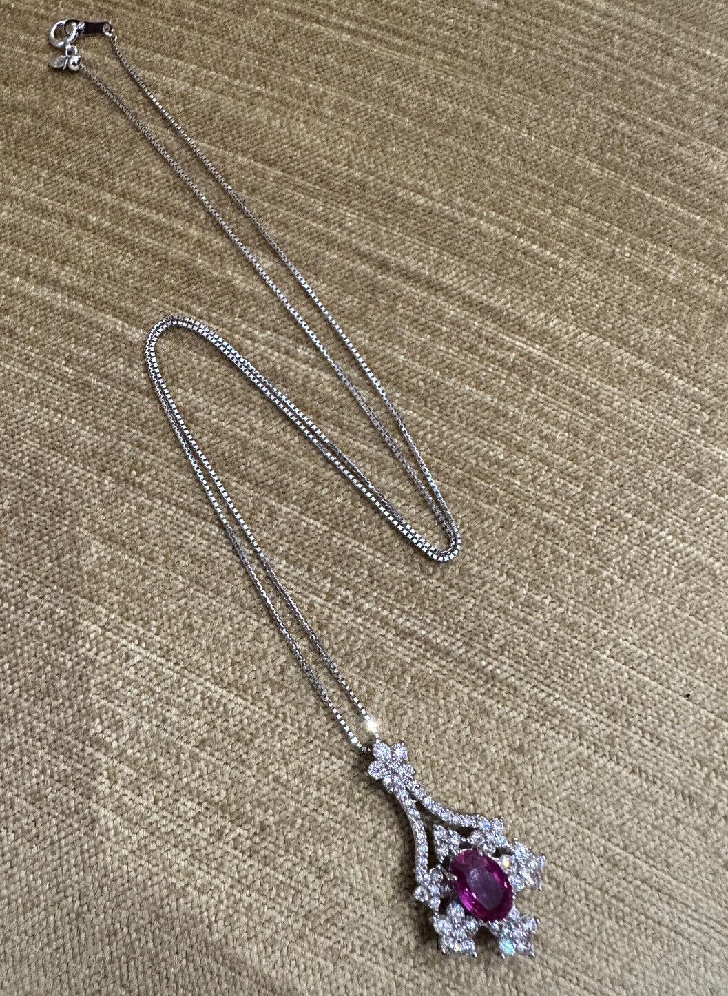 GIA 1.94 Unheated Ruby Pendant Necklace with Round Diamonds in Platinum For Sale