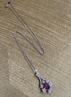 GIA 1.94 Unheated Ruby Pendant Necklace with Round Diamonds in Platinum