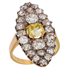 GIA 1,95 quilates diamante amarillo intenso fantasía talla mina antigua Anillo de plata y oro de 18 quilates