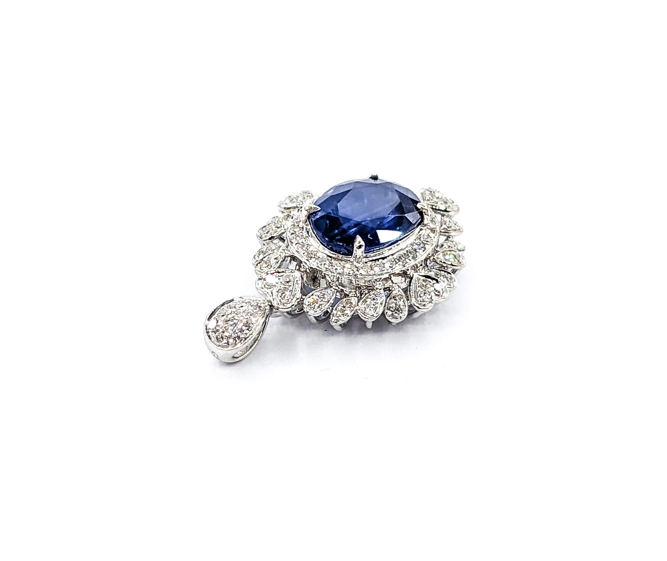Oval Cut GIA 1.96ct Heat Only Sri Lanka Sapphire & Diamond Pendant In White Gold For Sale