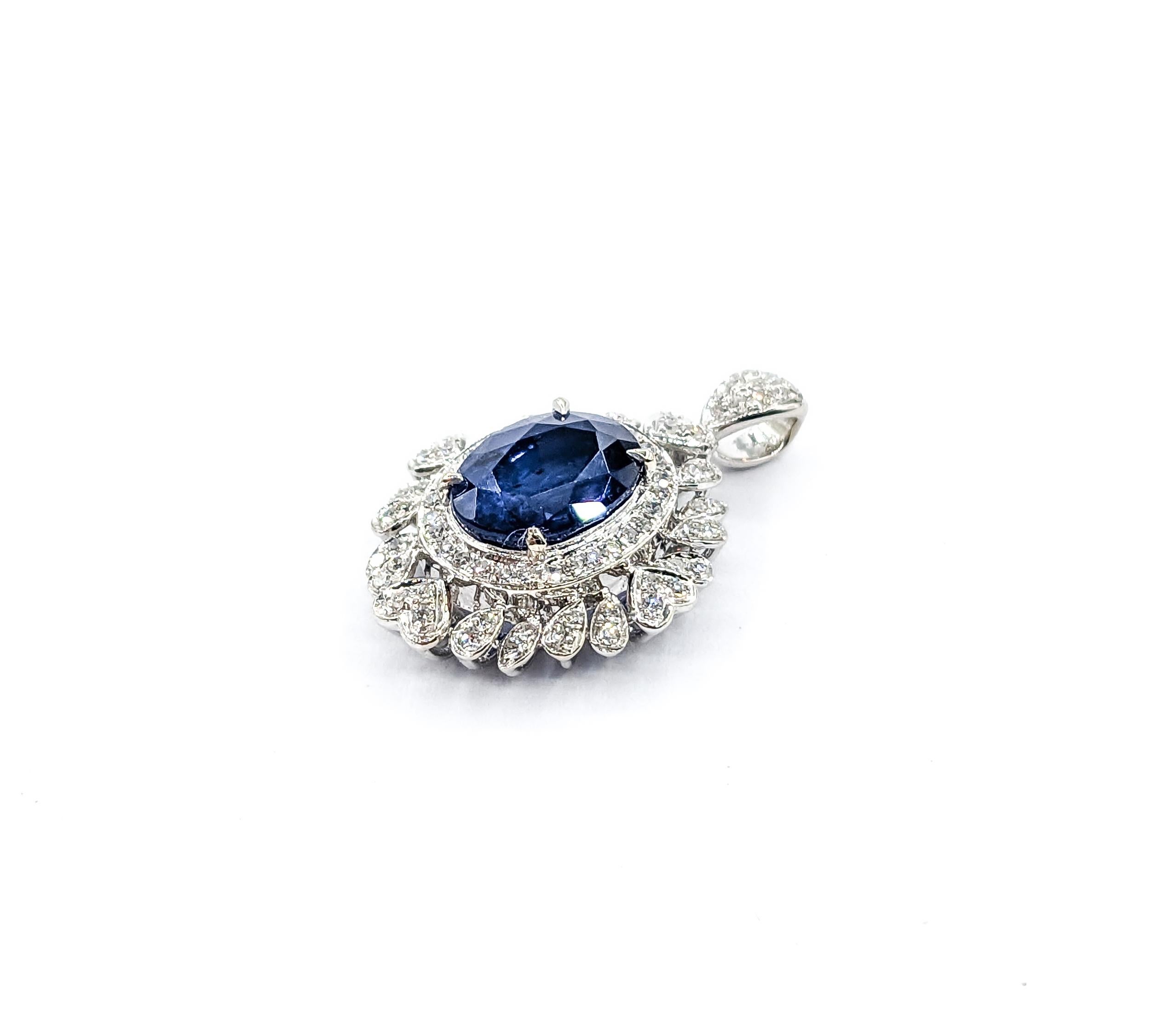GIA 1.96ct Heat Only Sri Lanka Sapphire & Diamond Pendant In White Gold In Excellent Condition For Sale In Bloomington, MN