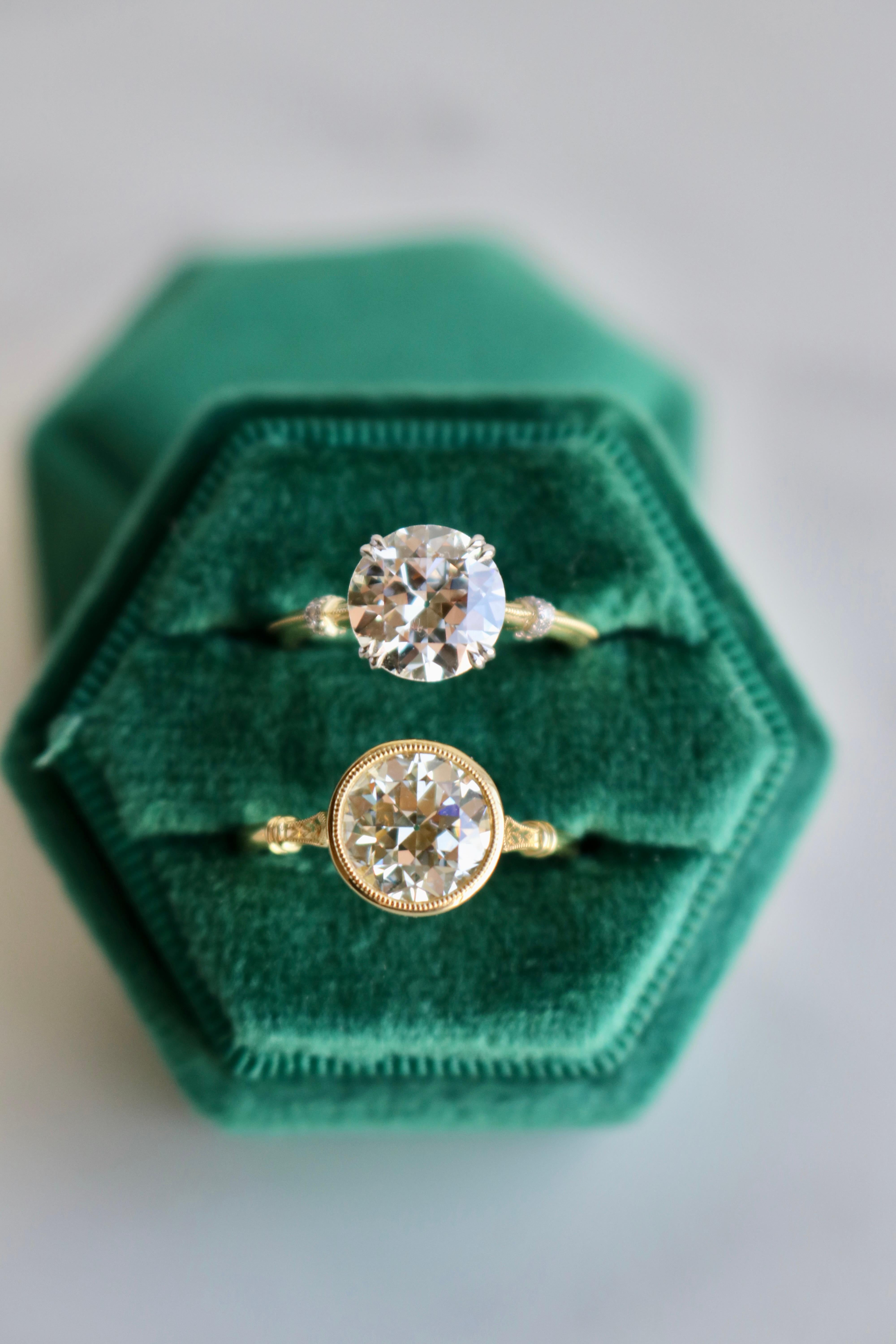 Women's or Men's GIA 1.98 Carat Old European Cut Diamond 18k Two Tone Ring For Sale