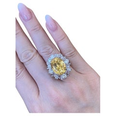 Bague en platine avec saphir jaune non chauffé et diamant de 19,89 carats GIA