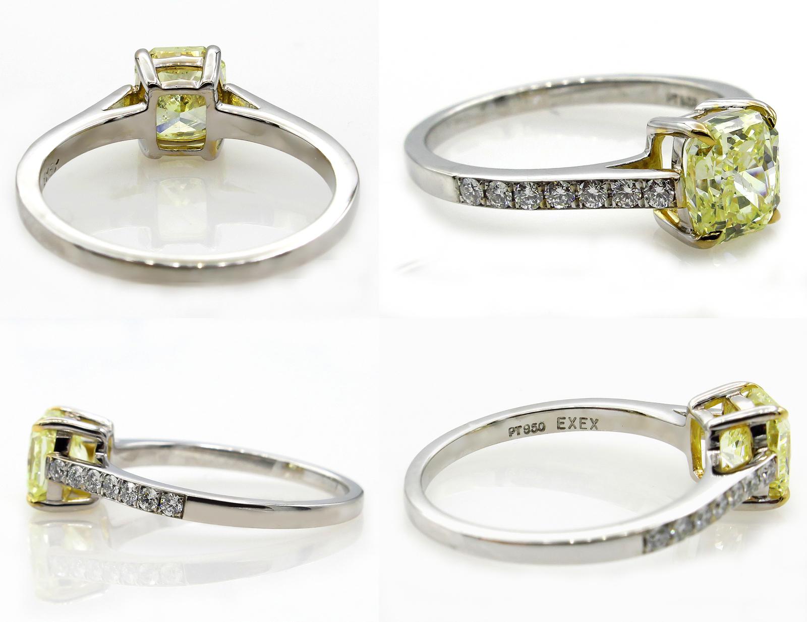 Women's GIA 1.98 Carat Fancy Yellow Radiant Cut Diamond Solitaire Platinum Ring