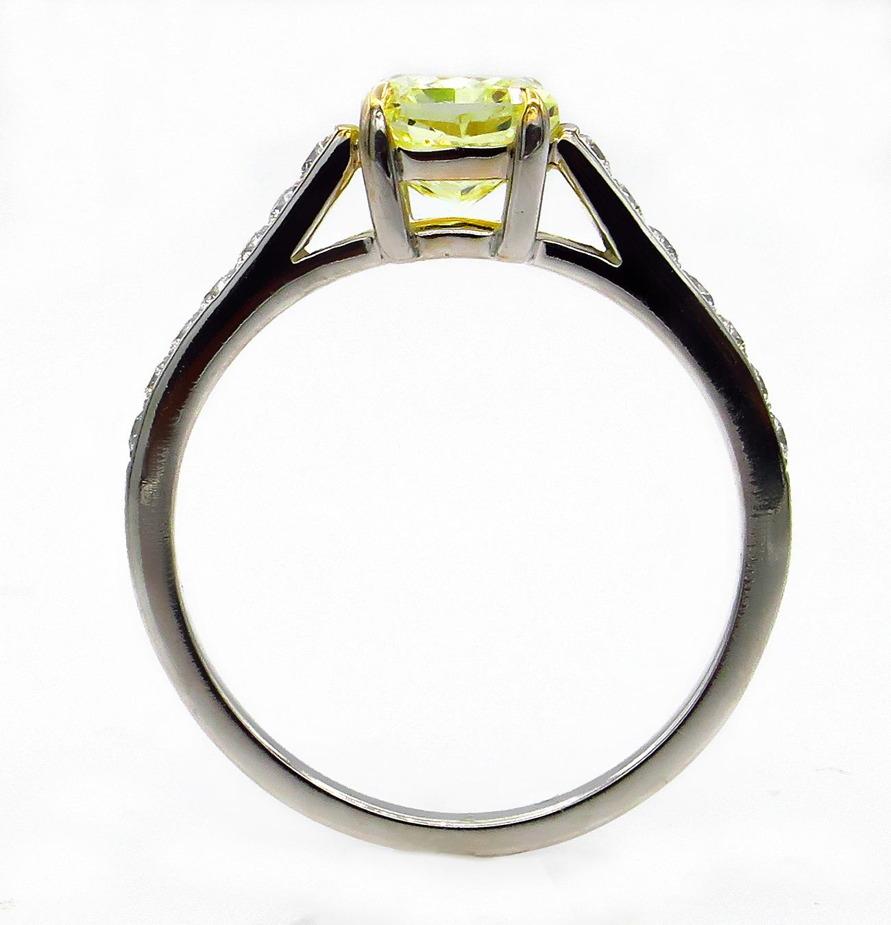 GIA 1.98 Carat Fancy Yellow Radiant Cut Diamond Solitaire Platinum Ring 1