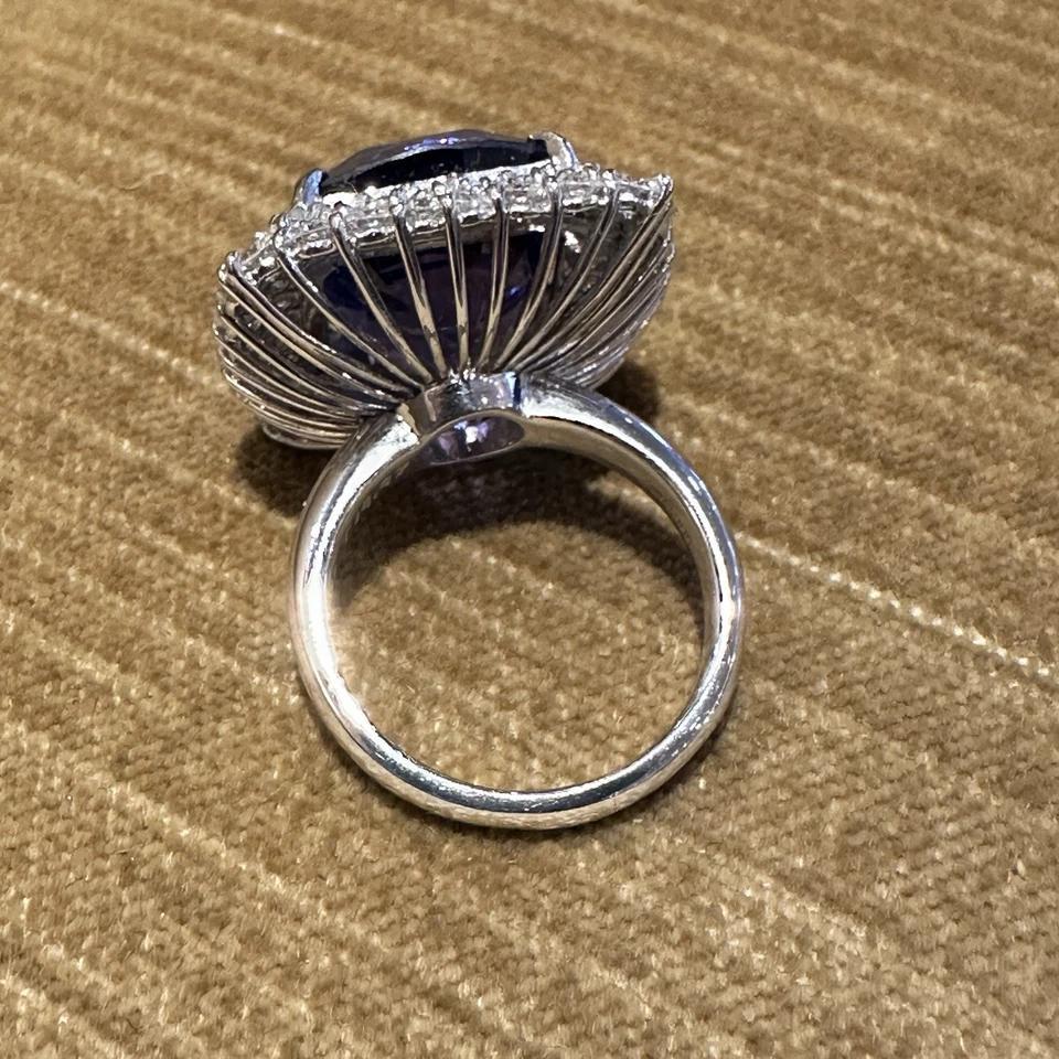 GIA 19.97 carat Cushion Tanzanite Ring with Diamond Halo in Platinum For Sale 2
