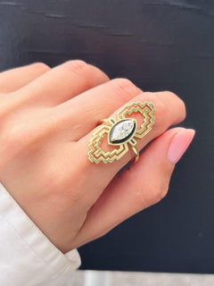 GIA 1ct Antique Marquise Cut Diamond Ring with Black enamel