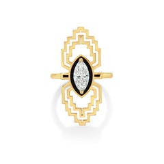 GIA Bague ancienne en diamant taillé en marquise de 1ct avec émail noir