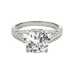 GIA 1ct Cushion Scrolling Ribbon Pave Cathedral Bague diamant en or blanc