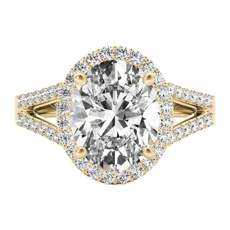 GIA 1ct Oval Halo Openwork Basket Cathedral Anello con diamanti in oro giallo 18K