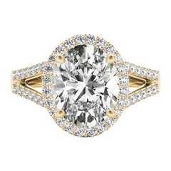 GIA 1ct Oval Halo Openwork Basket Cathedral 18K Yellow Gold Diamond Ring