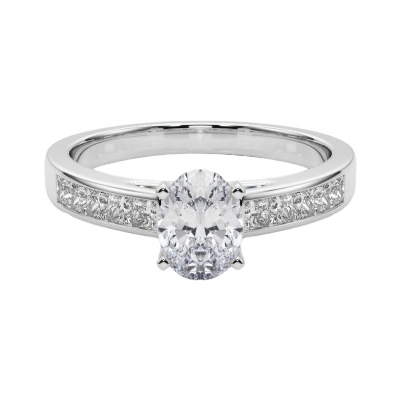 GIA 1ct Oval Princess Channel Solitaire Center Anello di diamanti in oro bianco