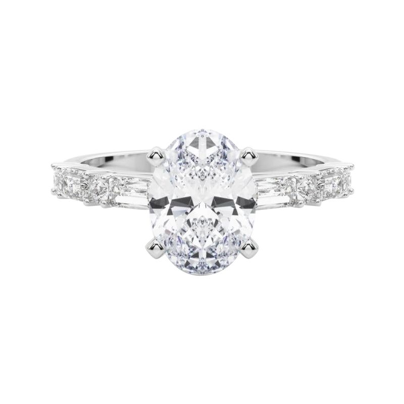 GIA 1ct Oval Round & Baguette Channel Band Anello con diamanti in oro bianco 18K