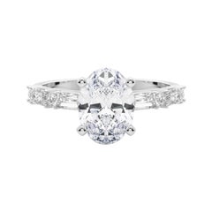 GIA 1ct Oval Round & Baguette Channel Band Anello con diamanti in oro bianco 18K