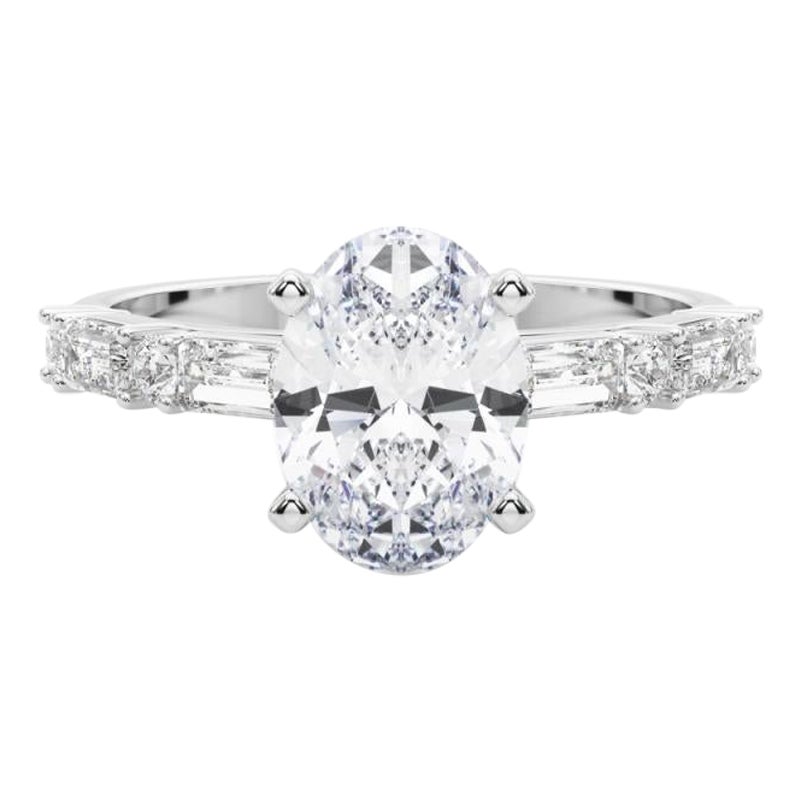GIA 1ct Oval Round & Baguette Channel Band  Anello con diamante