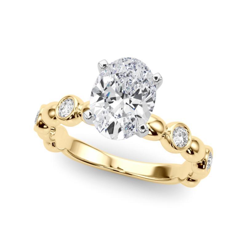 Taille ovale GIA 1ct Oval Side Stone Bezel Band Solitaire Yellow Gold Diamond Ring en vente