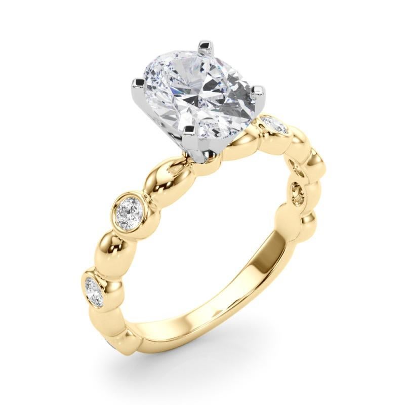 GIA 1ct Oval Side Stone Bezel Band Solitaire Yellow Gold Diamond Ring Pour femmes en vente