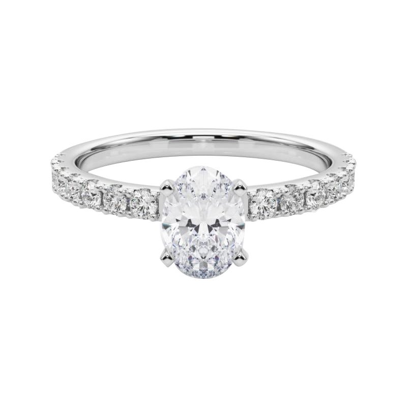 GIA 1ct Solitario ovale con mezza eternità  Anello con diamante
