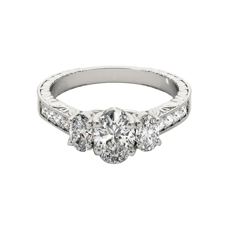 GIA 1ct ovale a tre pietre inciso su canale  Anello con diamante