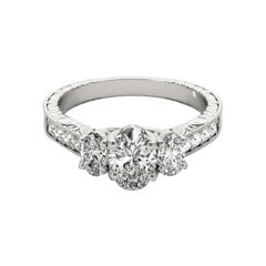 GIA 1ct Oval Three-Stone Channel Engraved  Diamond Ring
