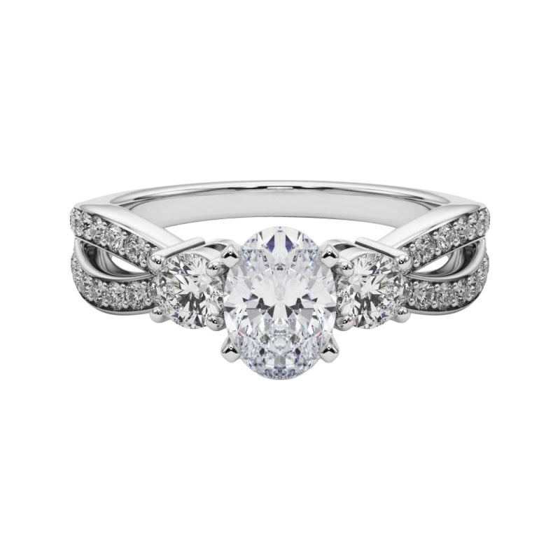 GIA 1ct Oval Three-Stone Split Shank Pave  Anello con diamante