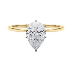 GIA 1ct Pear Prong Set Solitaire Slim Band Bague diamant en or jaune 18K