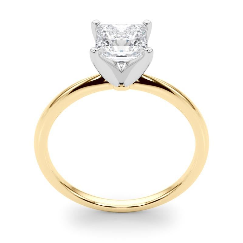 Donna GIA 1ct Princess Slim Band Prong Set Solitaire Anello di diamanti in oro giallo 18K in vendita