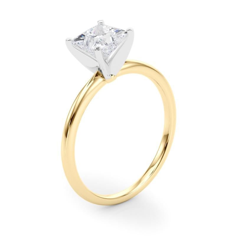 GIA 1ct Princess Slim Band Prong Set Solitaire Anello di diamanti in oro giallo 18K in vendita 1