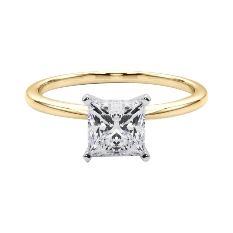 GIA 1ct Princess Slim Band Prong Set Solitaire Anello di diamanti in oro giallo 18K
